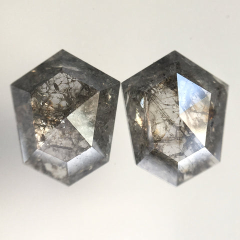 1.78 Ct Pair Natural Shield Shape loose Diamond 7.70 mm X 6.15 mm x 2.45 mm, Salt and Pepper Polished Loose Diamond for Earrings SJ25/07