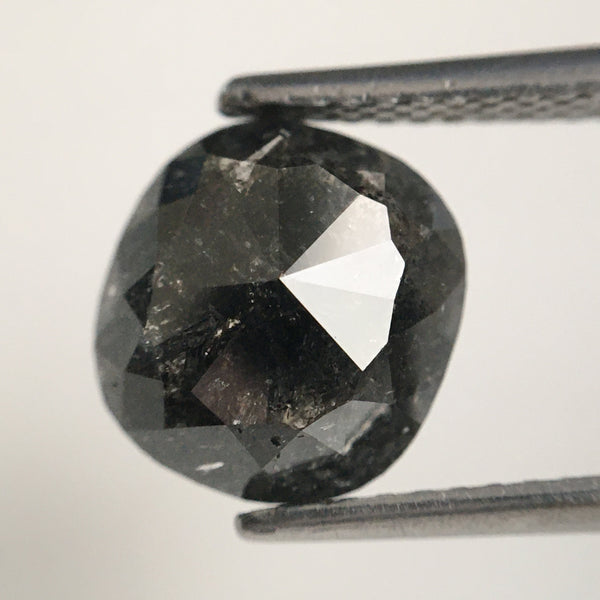 2.11 Ct Salt and pepper oval shape loose natural diamond, 8.69 mm x 8.23 mm x 3.21 mm Rose Cut flat-base Oval Natural Diamond SJ80/26