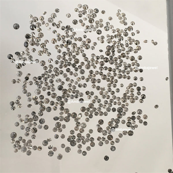 1.00 Ct 1.15 mm to 3.50 mm Natural Salt and Pepper Round Brilliant Cut Diamond, Gray & Black Diamond, Polished Round Cut Diamond lot