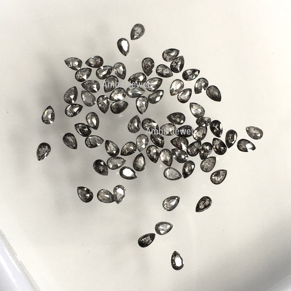 1.00 Ct 3.00 x 2.00 mm Pear Shape Salt and Pepper Rose Cut Diamonds, 12 to 14 Pcs Pear Shape Natural Loose Diamonds lot, Full-Cut Diamond
