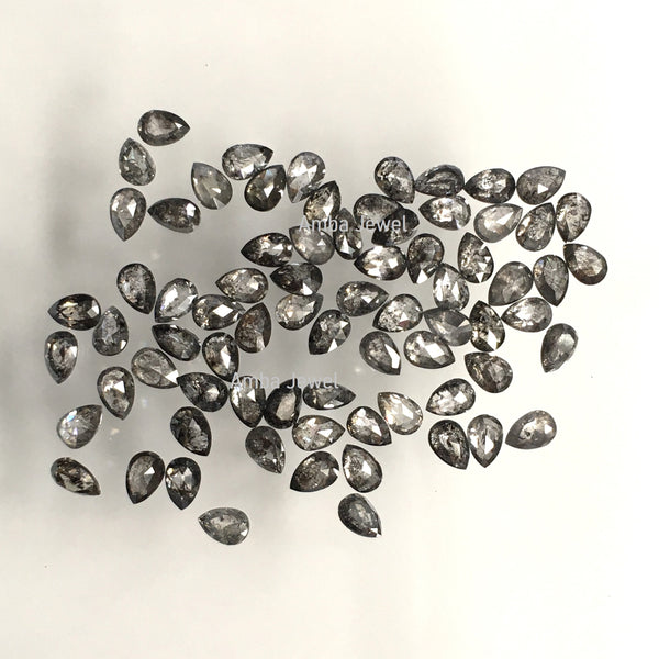 1.00 Ct 3.00 x 2.00 mm Pear Shape Salt and Pepper Rose Cut Diamonds, 12 to 14 Pcs Pear Shape Natural Loose Diamonds lot, Full-Cut Diamond