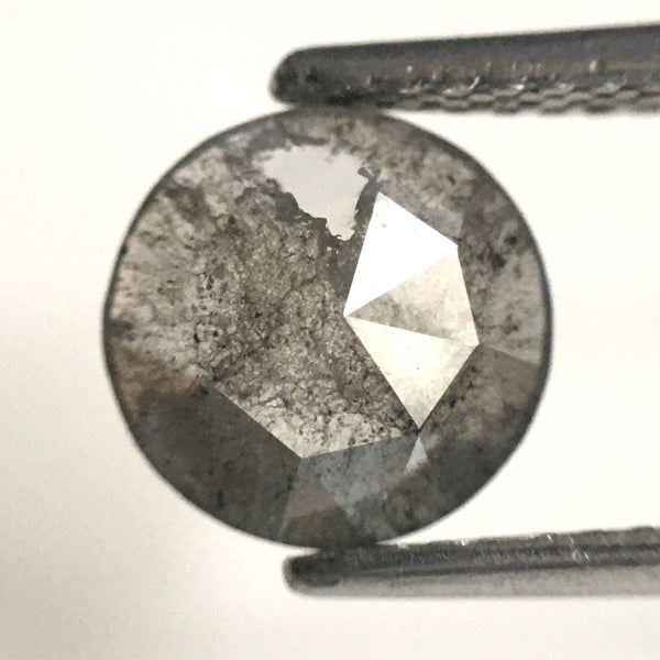 1.10 Ct Round Rose Cut Salt and Pepper Natural Loose Diamond, 7.35 mm x 2.47 mm Gray Round Rose Cut Diamond SJ83/28