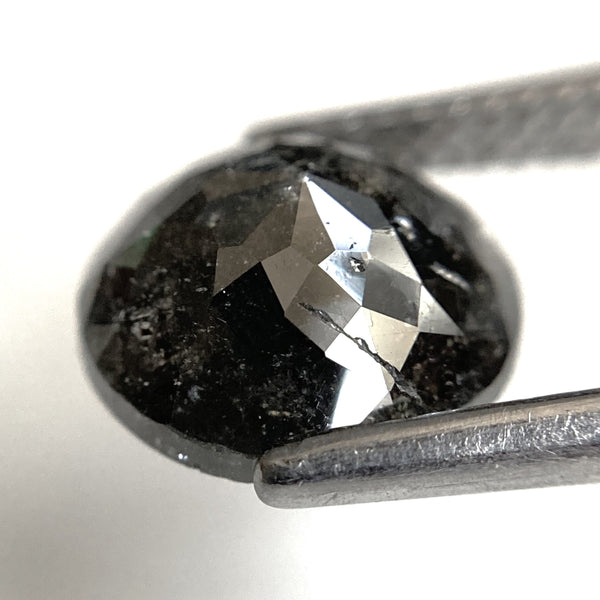 2.46 Ct Round Rose Cut Salt and Pepper Natural Diamond, 9.01 mm x 3.85 mm Grey Black Color Rose Cut Flat Base Natural Diamond SJ87-27