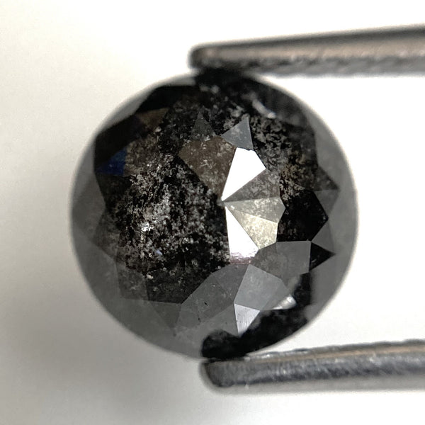 1.80 Ct Round Rose Cut Salt and Pepper Natural Diamond, 7.70 mm x 3.68 mm Grey Black Color Rose Cut Flat Base Natural Diamond SJ87-28