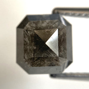 2.37 Ct Salt and Pepper Diamond, Square Emerald Shape Diamond, 7.74 x 7.24 x 3.68 mm Natural Loose Diamond, Flat back Emerald SJ87-30