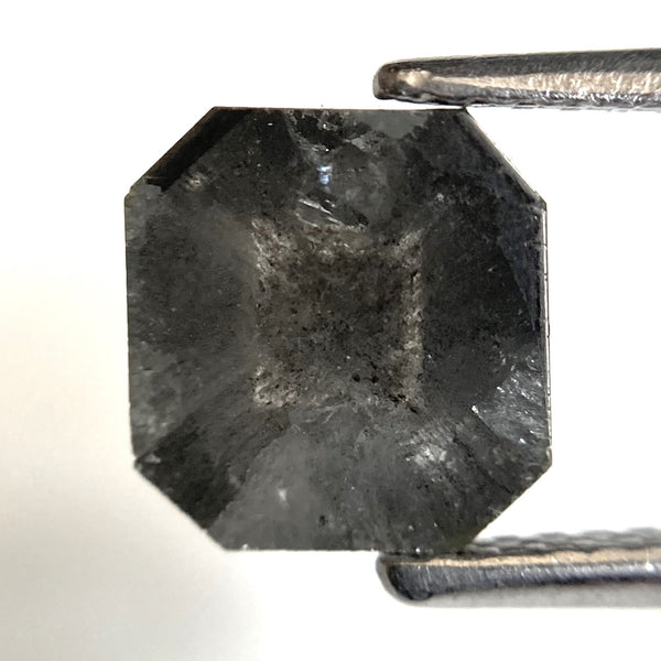 2.37 Ct Salt and Pepper Diamond, Square Emerald Shape Diamond, 7.74 x 7.24 x 3.68 mm Natural Loose Diamond, Flat back Emerald SJ87-30