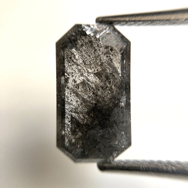 3.46 Ct Salt and Pepper Diamond, Emerald Shape Diamond, 13.93 x 7.62 x 2.72 mm Natural Loose Diamond, Flat back Emerald SJ87-07