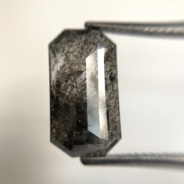 3.46 Ct Salt and Pepper Diamond, Emerald Shape Diamond, 13.93 x 7.62 x 2.72 mm Natural Loose Diamond, Flat back Emerald SJ87-07