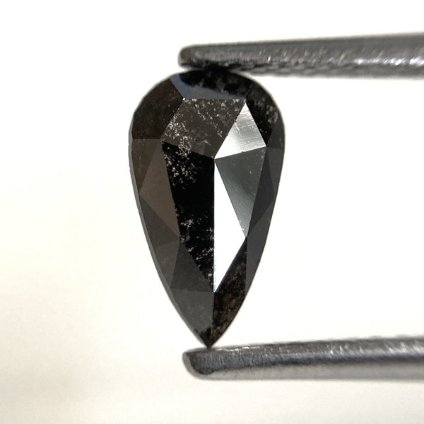 0.89 Ct Pear Shape natural loose diamond, salt and pepper diamond, 8.80 x 5.04 x 2.30 mm Flat-Base pear shape black natural diamond SJ87-36