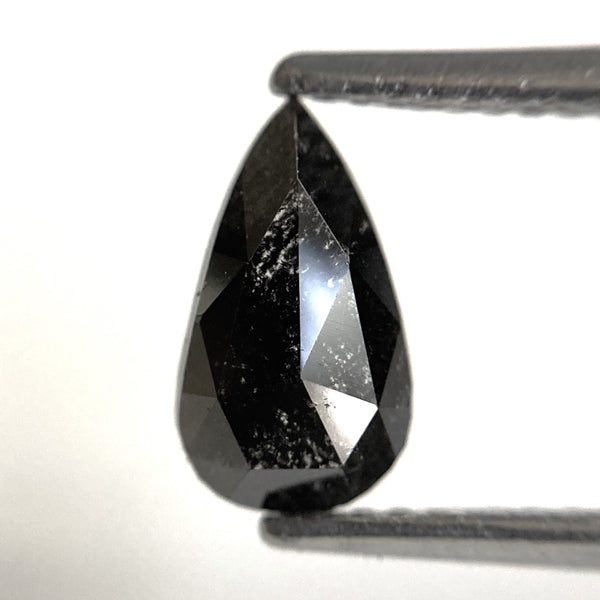 0.89 Ct Pear Shape natural loose diamond, salt and pepper diamond, 8.80 x 5.04 x 2.30 mm Flat-Base pear shape black natural diamond SJ87-36