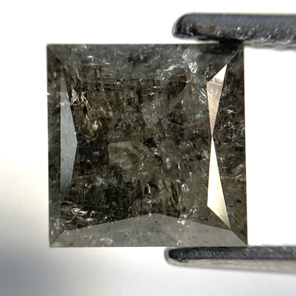 2.83 Ct Salt and Pepper Diamond, Princess Cut Diamond, 7.32 x 7.15 x 5.75 mm Natural Loose Diamond, Full-Cut Princess Shape Diamond SJ87-40