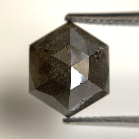 3.18 Ct Natural Loose Diamond Hexagonal Shape Salt and Pepper, 11.53 x 9.58 x 3.81 mm Flat-Base Geometry Shape Natural Loose Diamond SJ87-42