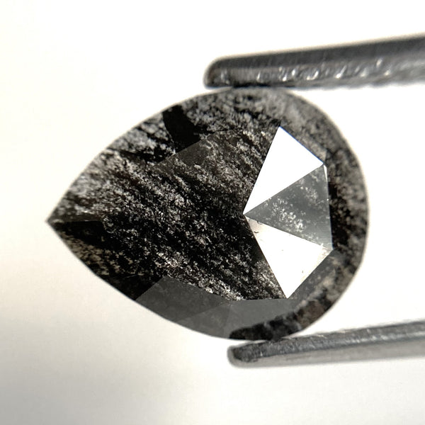 1.60 Ct Pear Shape natural loose diamond, salt and pepper diamond, 9.88 mm x 7.79 mm x 2.27 mm Flat-Base pear shape natural diamond SJ87-11