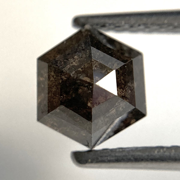 1.42 Ct Natural Loose Diamond Hexagon Shape Salt and Pepper, 6.60 mm x 5.85 mm x 4.11 mm Dark color Hexagonal shape Natural Diamond SJ87-78