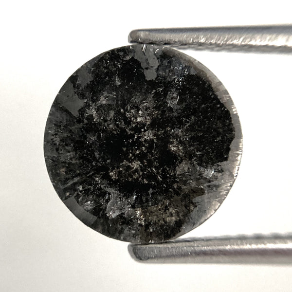 2.54 Ct Round Rose Cut Salt and Pepper Natural Diamond, 9.11 mm x 3.65 mm Grey Black Color Rose Cut Flat Base Natural Diamond SJ87-26
