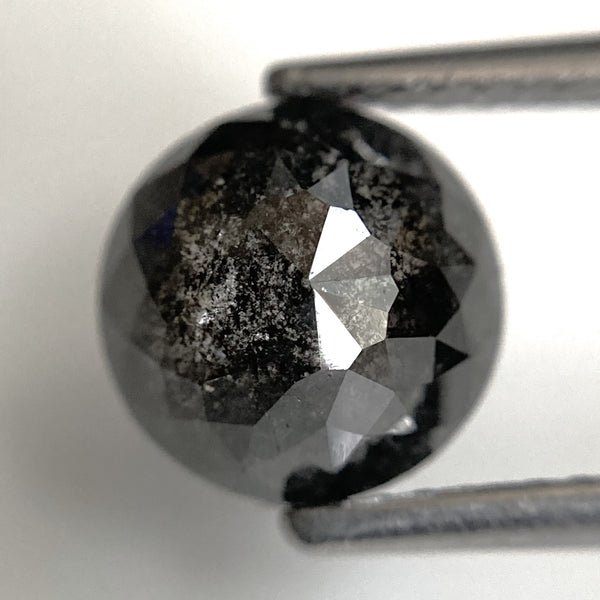 1.80 Ct Round Rose Cut Salt and Pepper Natural Diamond, 7.70 mm x 3.68 mm Grey Black Color Rose Cut Flat Base Natural Diamond SJ87-28