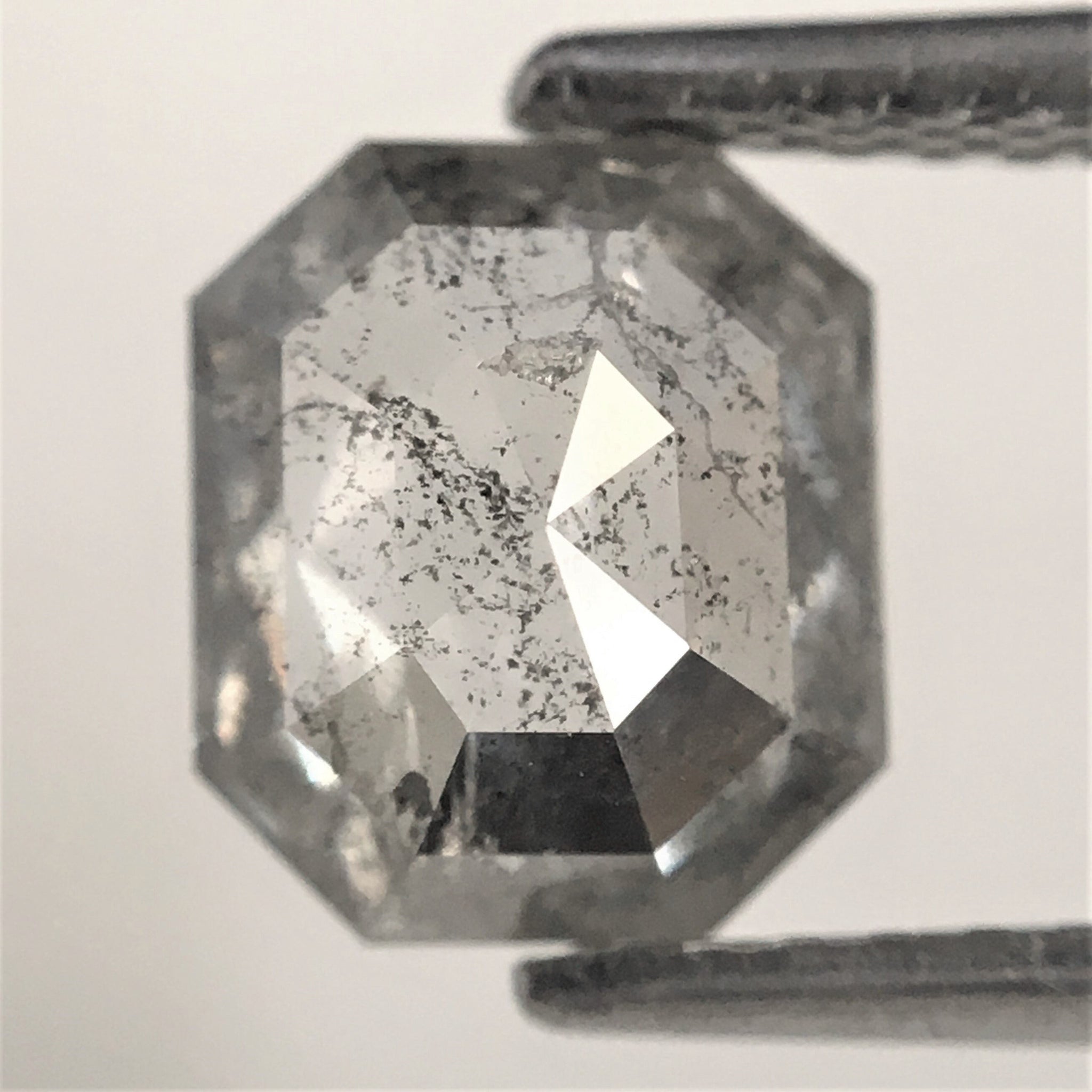 1.33 Ct Salt and Pepper Diamond, Emerald Shape Diamond, 7.22 mm x 6.23 mm x 3.30 mm Natural Loose Diamond, Emerald Cut Diamond, SJ76-15
