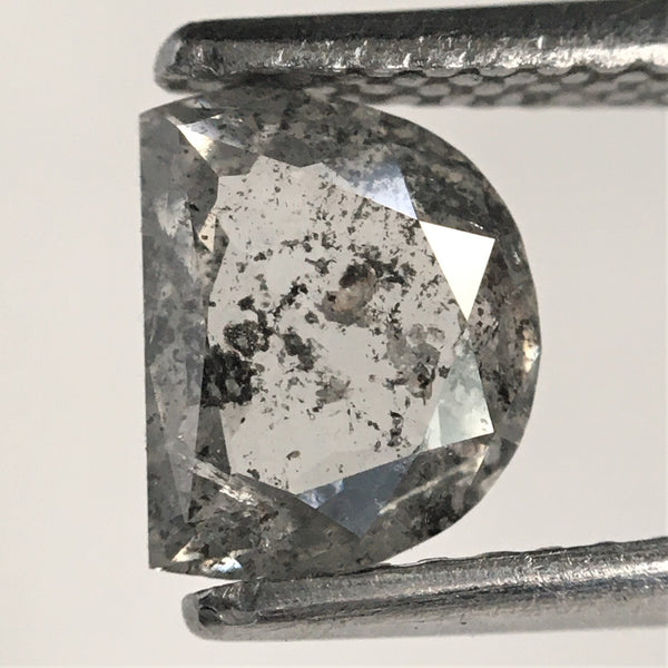 0.94 Ct Natural Loose Diamond Half moon Salt and Pepper 6.85 mm x 5.52 mm x 2.49 mm Flat-Base D-Shape Rose Cut Natural Loose Diamond SJ76-18