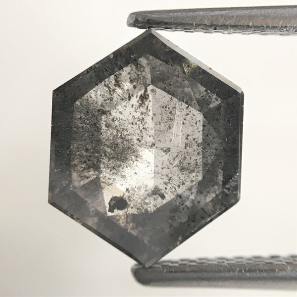 2.08 Ct Natural loose diamond Hexagon Shape Salt and Pepper, 10.16 mm x 8.15 mm x 3.01 mm Hexagonal shape natural diamond, SJ76-30