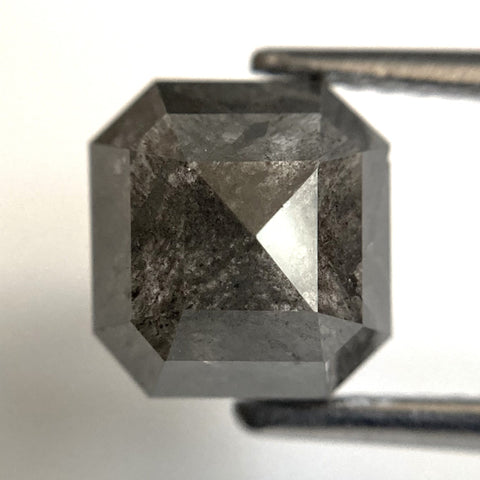 2.39 Ct Salt and Pepper Diamond, Square Emerald Shape Diamond, 7.72 x 7.25 x 3.81 mm Natural Loose Diamond, Flat back Emerald SJ87-31