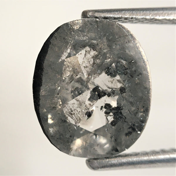 2.73 Ct Natural loose diamond Oval Shape Salt and Pepper, 10.35 mm x 8.88 mm x 3.66 mm Gray Rose-Cut Oval shape natural diamond, SJ76-58