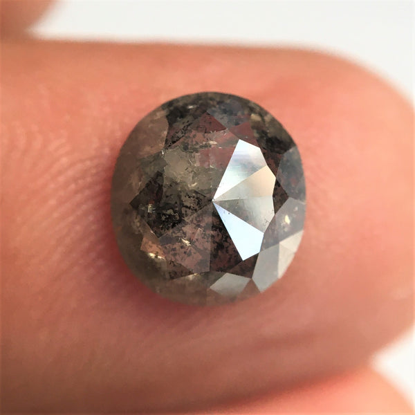 1.66 Ct Natural loose diamond Oval Shape Salt and Pepper, 8.21 mm x 7.53 mm x 3.02 mm Gray Rose-Cut Oval shape natural diamond, SJ76-76