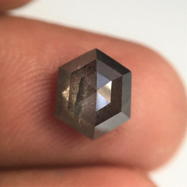 1.61 Ct Natural loose diamond Hexagon Shape Salt and Pepper, 8.34 mm x 6.76 mm x 3.34 mm Hexagonal shape natural diamond, SJ76-79