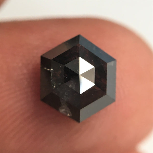 1.38 Ct Natural loose diamond Hexagon Shape Salt and Pepper, 7.78 mm x 6.66 mm x 3.18 mm Hexagonal shape natural diamond, SJ76-85