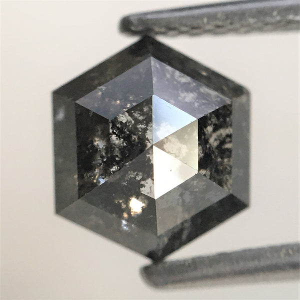 1.39 Ct Natural loose diamond Hexagon Shape Salt and Pepper, 7.63 mm x 6.64 mm x 3.40 mm Hexagonal shape natural diamond, SJ76-87