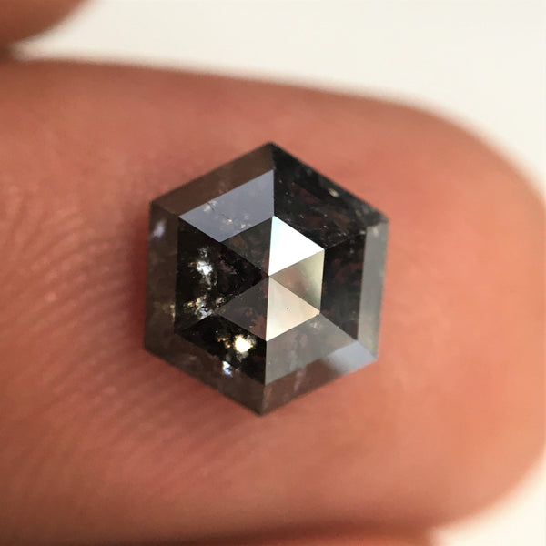 1.39 Ct Natural loose diamond Hexagon Shape Salt and Pepper, 7.63 mm x 6.64 mm x 3.40 mm Hexagonal shape natural diamond, SJ76-87