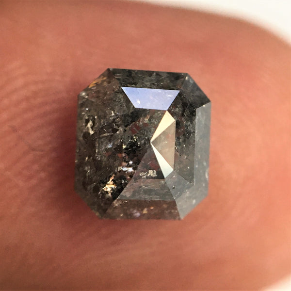1.43 Ct Emerald Shape Salt and Pepper Natural Diamond, 6.21 mm x 5.58 mm x 3.72 mm Natural Loose Diamond, Emerald Cut Diamond, SJ76-89