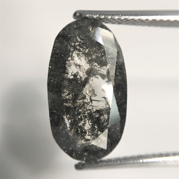 3.69 Ct Natural loose diamond Long Oval Shape Salt and Pepper, 15.71 mm x 9.04 mm x 2.63 mm Full Rose-Cut Oval shape diamond, SJ76-109