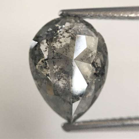 2.87 Ct Pear Shape natural loose diamond, salt and pepper diamond, 10.61 x 7.86 x 4.06 mm Full Rose-cut pear shape natural diamond SJ76-114