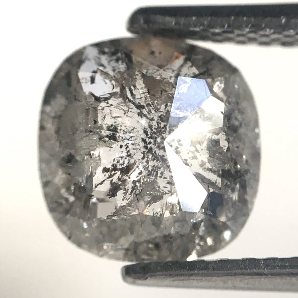 1.44 Ct Cushion shape salt and pepper natural diamond, 7.69 mm x 7.55 mm x 2.91 mm Cushion Shape rose cut grey & black diamond SJ76-162