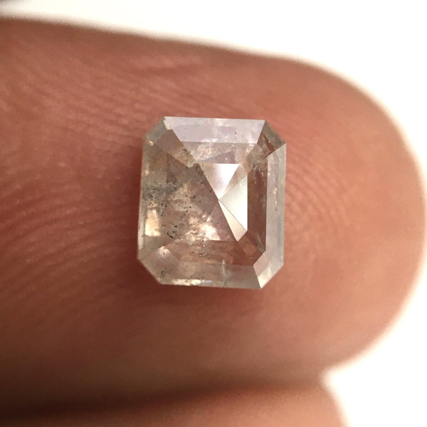 0.83 Ct Emerald Shape Salt and Pepper Natural Diamond, 6.08 x 5.18 x 2.45 mm Brown Gray Natural Loose Diamond, Emerald Cut Diamond, SJ76-163