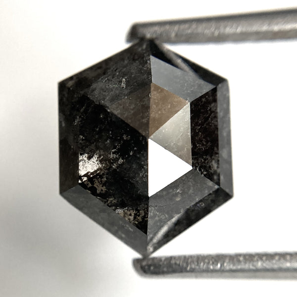 2.48 Ct Natural Loose Diamond Hexagon Shape Salt and Pepper, 9.37 mm x 7.34 mm x 4.00 mm Flat-Base Hexagonal shape Natural Diamond SJ87-65