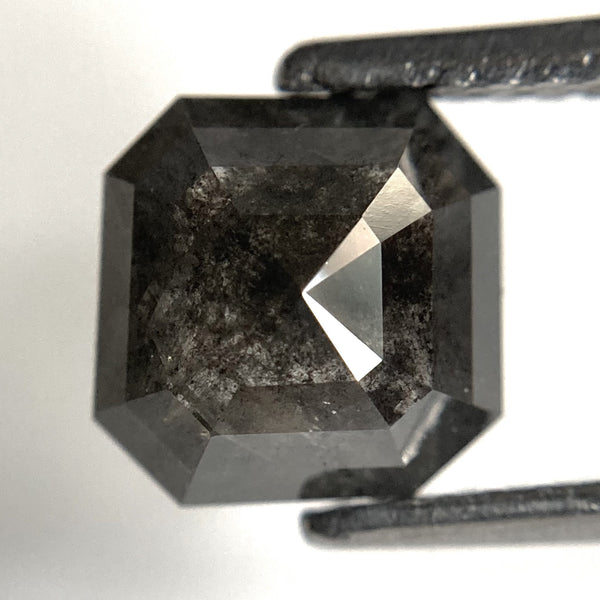 1.63 Ct Salt and Pepper Diamond, Square Emerald Shape Diamond, 7.02 mm x 6.98 mm x 3.27 mm Natural Loose Diamond, Flat back Emerald SJ87-70