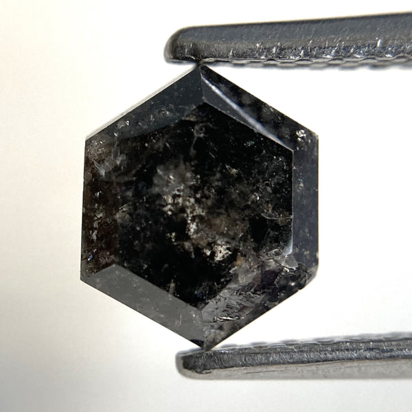 1.38 Ct Natural Loose Diamond Hexagon Shape Salt and Pepper, 7.25 mm x 6.01 mm x 3.70 mm Flat-Base Hexagonal shape Natural Diamond SJ87-80