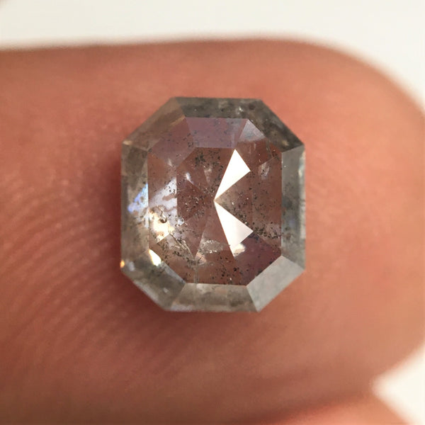 1.33 Ct Salt and Pepper Diamond, Emerald Shape Diamond, 7.22 mm x 6.23 mm x 3.30 mm Natural Loose Diamond, Emerald Cut Diamond, SJ76-15