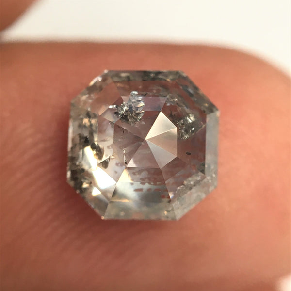 1.75 Ct Emerald Shape Salt and Pepper Natural Diamond, 7.19 mm x 7.14 mm x 3.62 mm Natural Loose Diamond, Emerald Cut Diamond, SJ76-17