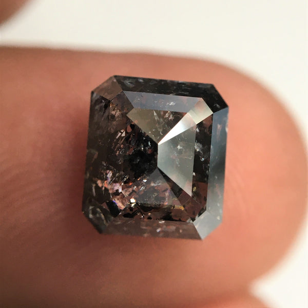 2.51 Ct Emerald Shape Salt and Pepper Natural Diamond, 7.72 mm x 6.80 mm x 4.07 mm Natural Loose Diamond, Emerald Cut Diamond, SJ76-36