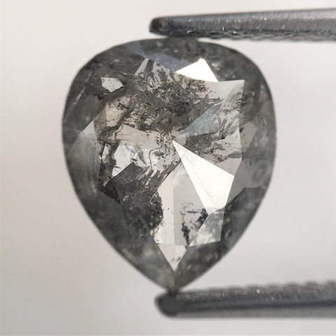 1.84 Ct Pear Shape natural loose diamond, salt and pepper diamond, 10.01 mm x 8.50 mm x 2.78 mm Rose-Cut pear shape natural diamond SJ76-55