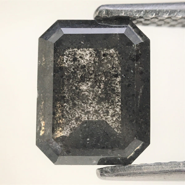 2.32 Ct Emerald Shape Salt and Pepper Natural Diamond, 8.33 mm x 6.48 mm x 3.67 mm Natural Loose Diamond, Emerald Cut Diamond, SJ76-71