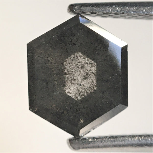 1.61 Ct Natural loose diamond Hexagon Shape Salt and Pepper, 8.34 mm x 6.76 mm x 3.34 mm Hexagonal shape natural diamond, SJ76-79