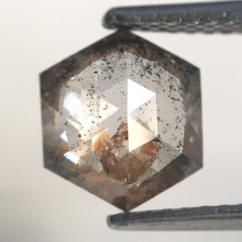 1.40 Ct Natural loose diamond Hexagon Shape Salt and Pepper, 8.08 mm x 7.15 mm x 2.90 mm Hexagonal shape natural diamond, SJ76-160