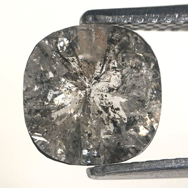 1.44 Ct Cushion shape salt and pepper natural diamond, 7.69 mm x 7.55 mm x 2.91 mm Cushion Shape rose cut grey & black diamond SJ76-162