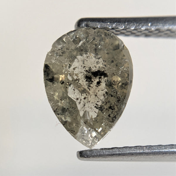 1.10 Ct Natural Diamond Pear Shape Salt and Pepper, 8.57 mm x 6.32 mm x 2.53 mm Fancy Grey Rose Cut Natural Loose Diamond SJ91/19
