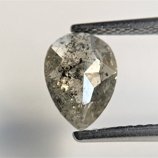 1.10 Ct Natural Diamond Pear Shape Salt and Pepper, 8.57 mm x 6.32 mm x 2.53 mm Fancy Grey Rose Cut Natural Loose Diamond SJ91/19