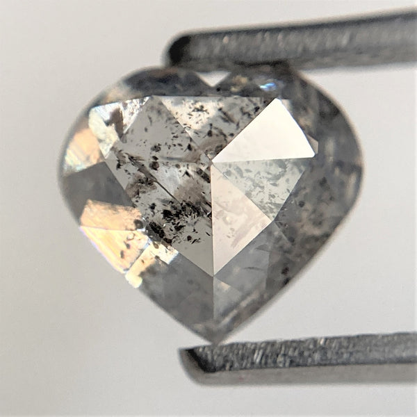 1.44 Ct Brilliant Cut Salt and Pepper Natural Loose Diamond, 6.46 mm x 7.06 mm x 4.01 mm Antique Heart Shape Natural Loose Diamond SJ93/14