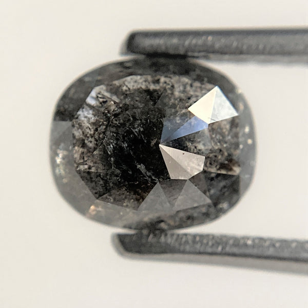 1.57 Ct Oval Shape Dark Grey Transparent Rosecut Natural Diamond, 7.01 mm x 5.91 mm x 3.67 mm Size Rustic Natural Loose Diamond SJ90/23